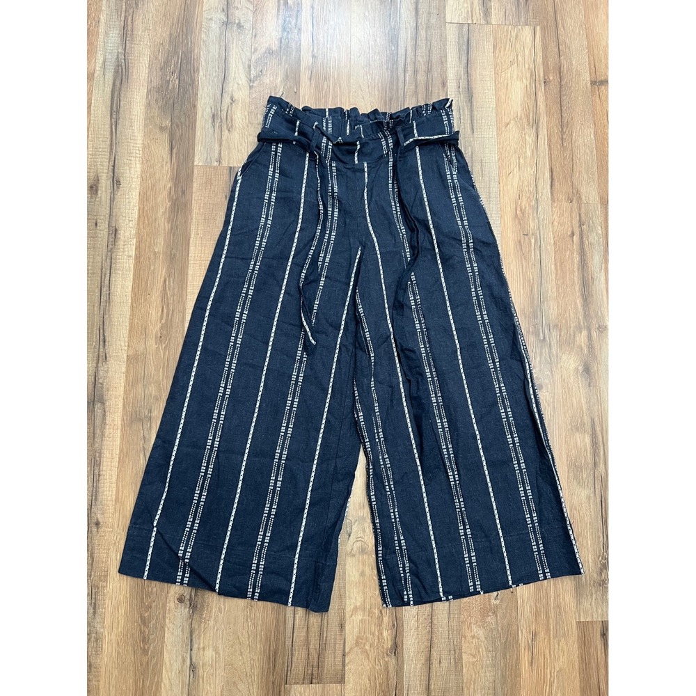 Beau Dawson Linen Blend‎ Striped Wide-Leg Pants Size S Paperbag Waist